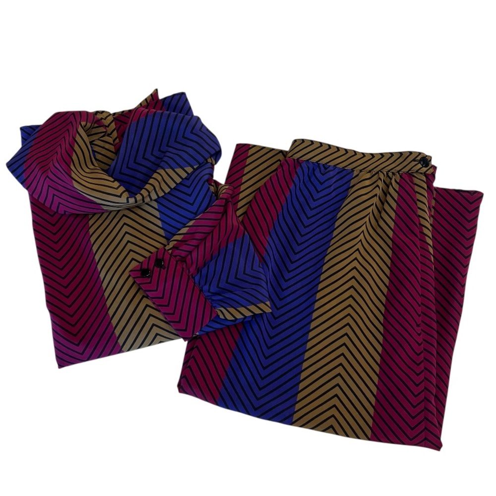 Vintage Sasson Chevron Stripe Skirt & Blouse Matching Set 70s 80s - Picture 2 of 12